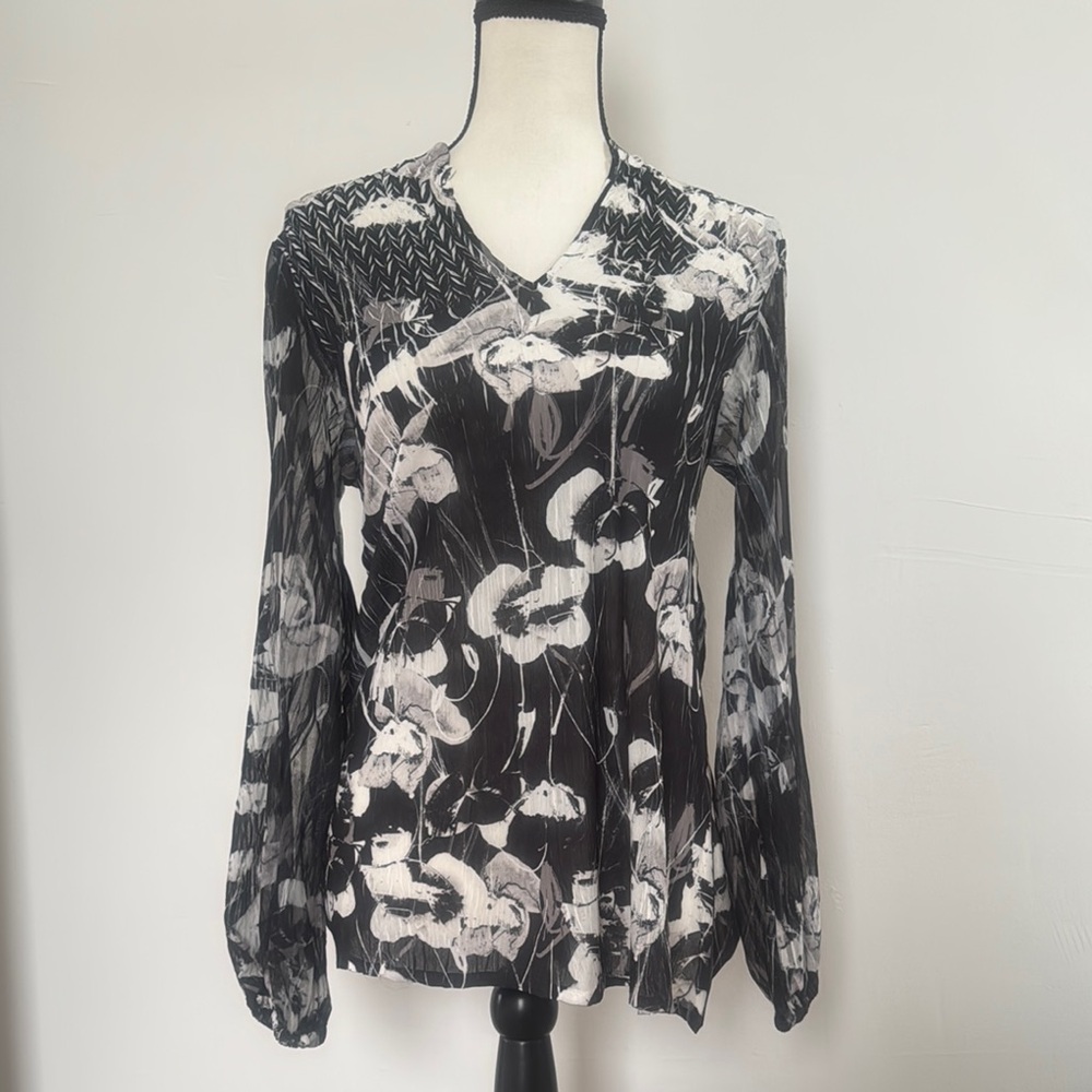 COPY - Komarov Elegant Black and White Floral Women's Top